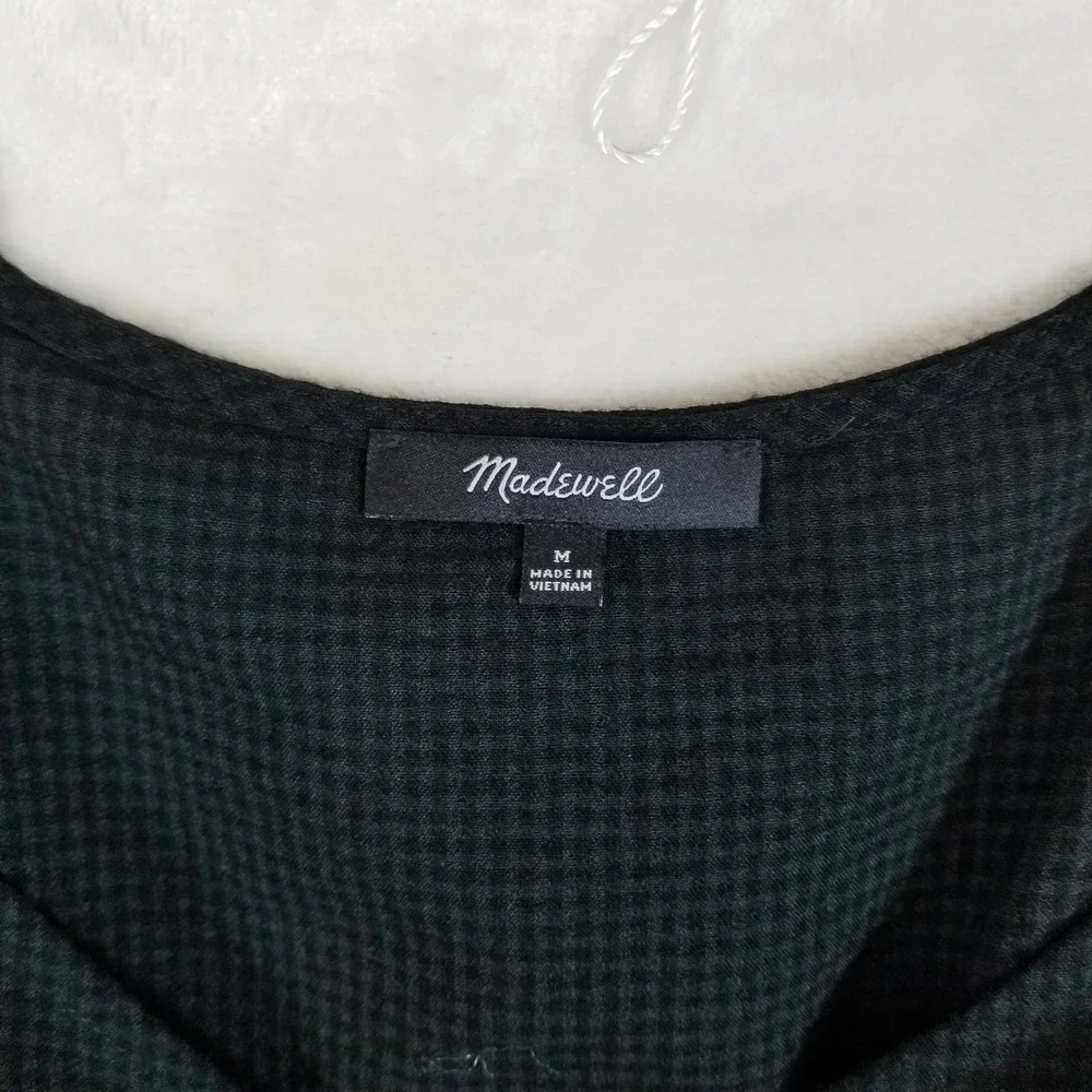 Madwell Black Gingham Seersucker Puff Sleeve Button Front Top Blouse‎ Medium M